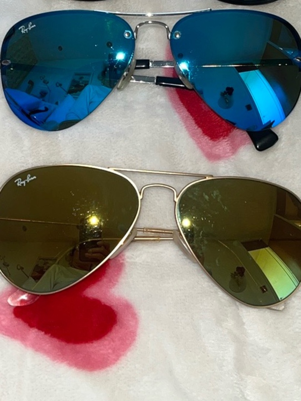 Ray-Ban Sunglasses Set with green and blue lenses.